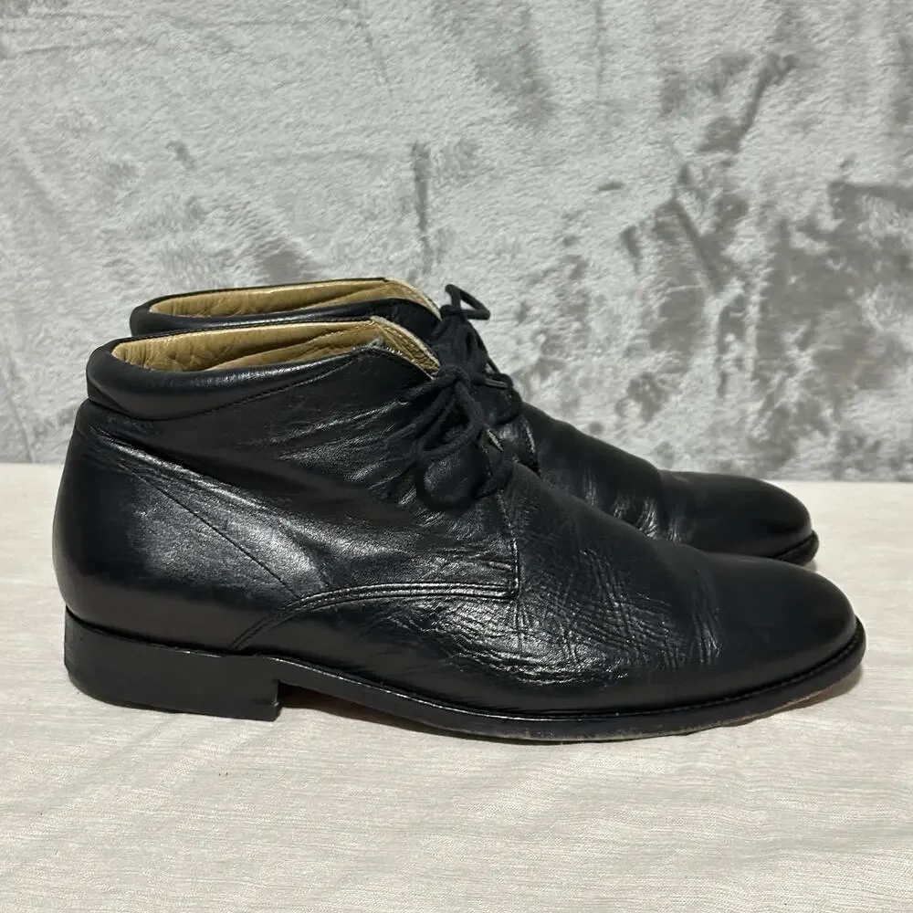 Vintage Laurent Effel Chukka Boots Mens Sz 42 Black Italian Leather Quiet Luxury